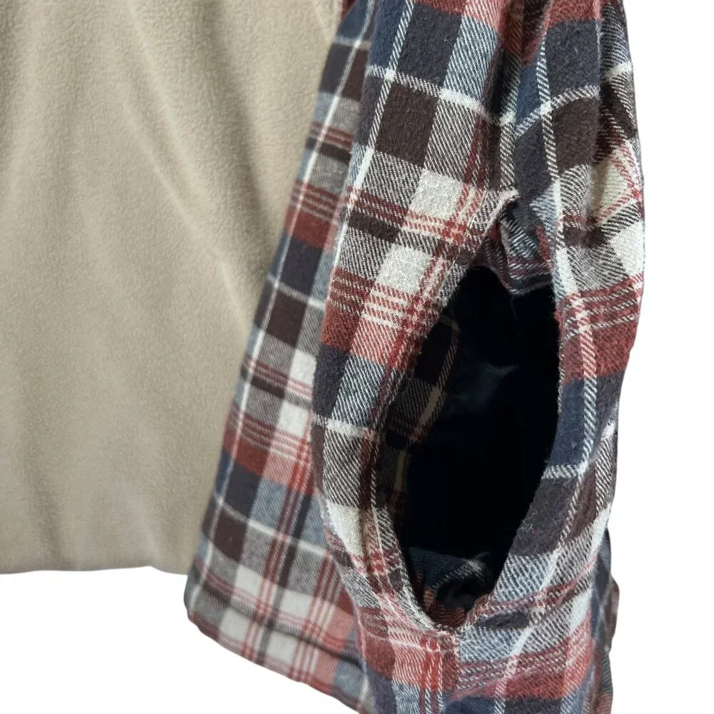 Cold Storage Mens Red Black Plaid Flannel Shirt Jacket Fleece Shacket XL Snaps